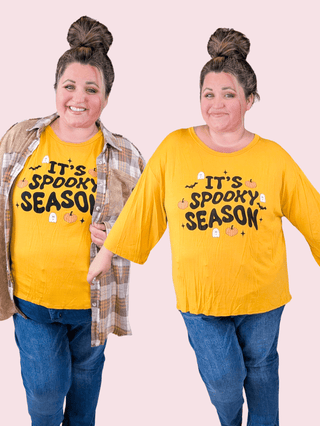 Spooky Season 3/4 Sleeve Luxe Tee in Yellow-6- Graphic Tops-SEW IN LOVE-Styled by Stacked - A Plus Size Women's Boutique in Lakeville, MN