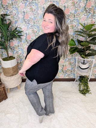 Stacie Cap Sleeve Sweater w/Chest Pocket in Black-1- ShortSlv/Slvless Tops-WHITE BIRCH-Styled by Stacked - A Plus Size Women's Boutique in Lakeville, MN