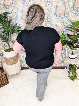 Stacie Cap Sleeve Sweater w/Chest Pocket in Black-1- ShortSlv/Slvless Tops-WHITE BIRCH-Styled by Stacked - A Plus Size Women's Boutique in Lakeville, MN