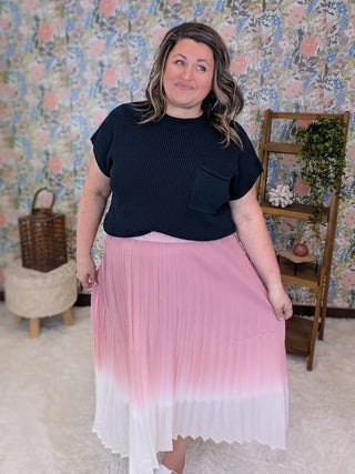 1- ShortSlv/Slvless Tops Stacie Cap Sleeve Sweater w/Chest Pocket in Black plus size clothing