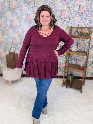 Oaklynn Long Sleeve Babydoll w/Strappy Detail