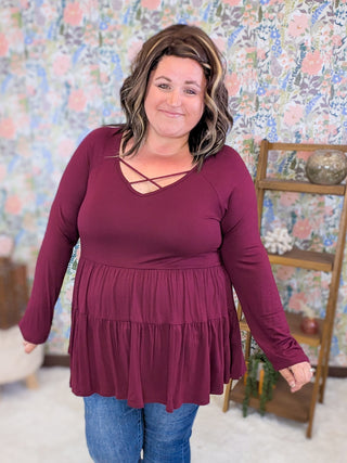Oaklynn Long Sleeve Babydoll w/Strappy Detail
