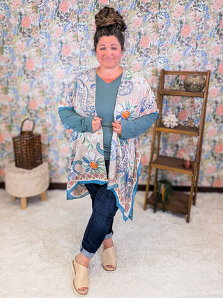 Hudson Paisley + Floral Kimono in Cool Sunset