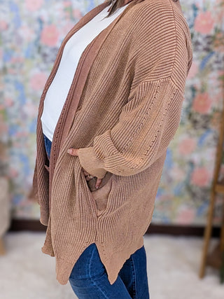 Shayla Slouchy Sweater Cardigan in Toffee Brown