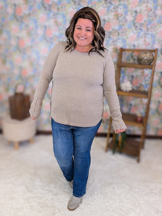 Greta Ribbed Pullover w/Button Sleeve Accents