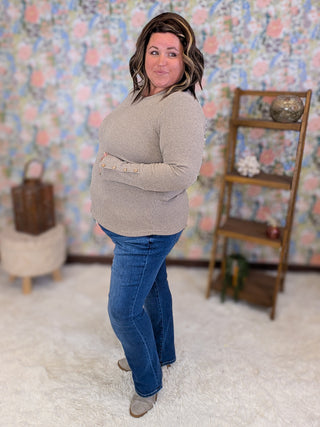 Greta Ribbed Pullover w/Button Sleeve Accents