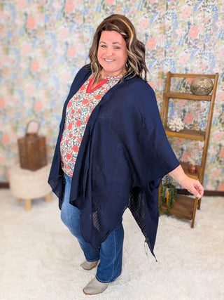 Martina Textured Stripe Solid Kimono in Deep Navy