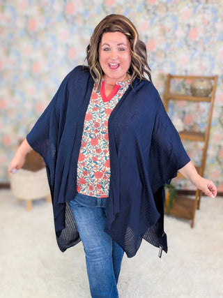 Martina Textured Stripe Solid Kimono in Deep Navy
