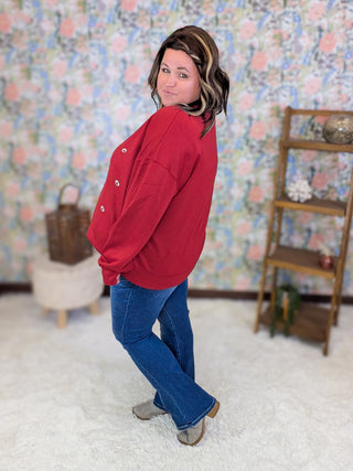 Jessica Embroidered Football Red Scuba Pullover
