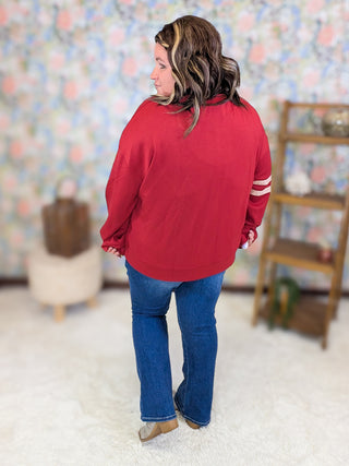 Jessica Embroidered Football Red Scuba Pullover