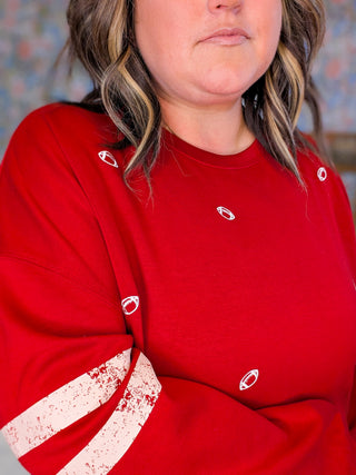 Jessica Embroidered Football Red Scuba Pullover