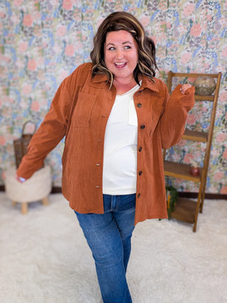 Campbell Light Corduroy Shacket w/Granny Square Back (3 Colors)