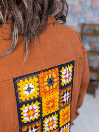 Campbell Light Corduroy Shacket w/Granny Square Back (3 Colors)