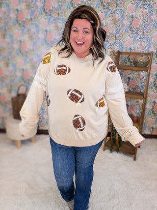 Dani Sequin Football Pullover on Taupe