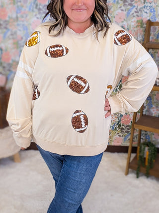 Dani Sequin Football Pullover on Taupe