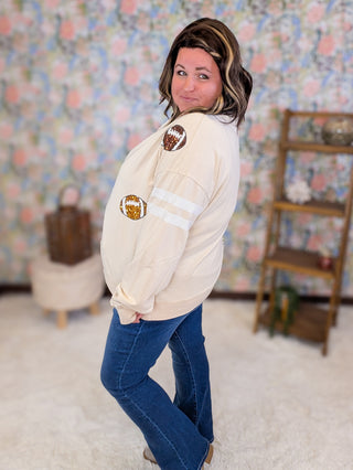 Dani Sequin Football Pullover on Taupe