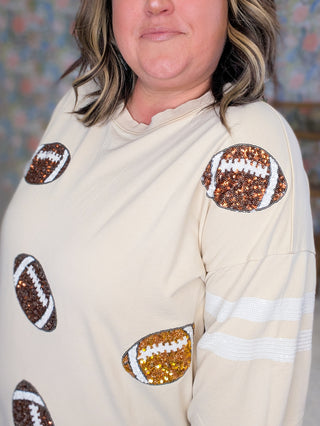 Dani Sequin Football Pullover on Taupe