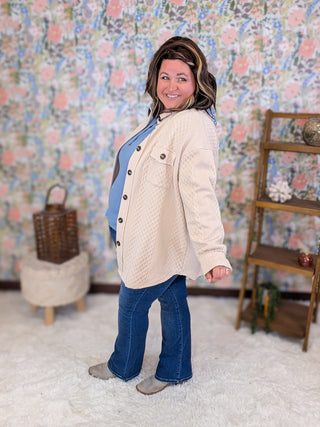 Gertie Button Down Textured Shirket in Taupe Beige