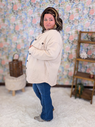 Gertie Button Down Textured Shirket in Taupe Beige