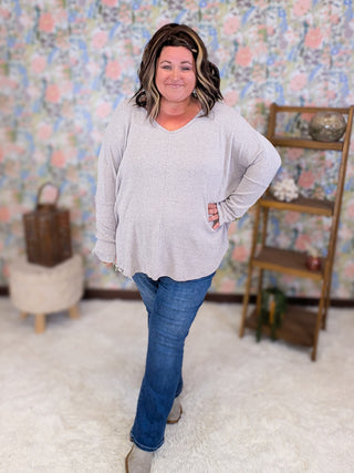 Valerie Brushed Ribbed Dolman w/Thumbholes in Gray