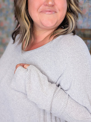 Valerie Brushed Ribbed Dolman w/Thumbholes in Gray