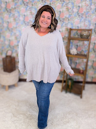 Valerie Brushed Ribbed Dolman w/Thumbholes in Gray