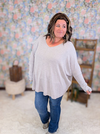 Valerie Brushed Ribbed Dolman w/Thumbholes in Gray