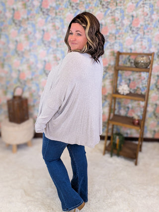 Valerie Brushed Ribbed Dolman w/Thumbholes in Gray