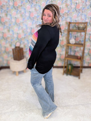 Belle Tea Stain Stripe Long Sleeve Henley Top