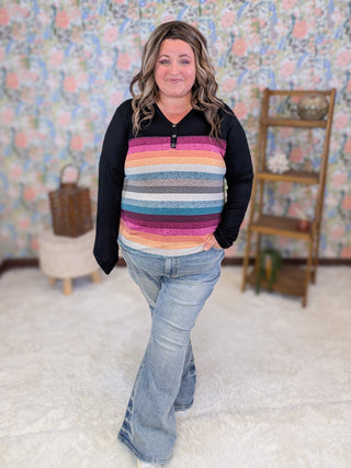 Belle Tea Stain Stripe Long Sleeve Henley Top