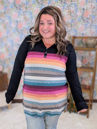 Belle Tea Stain Stripe Long Sleeve Henley Top