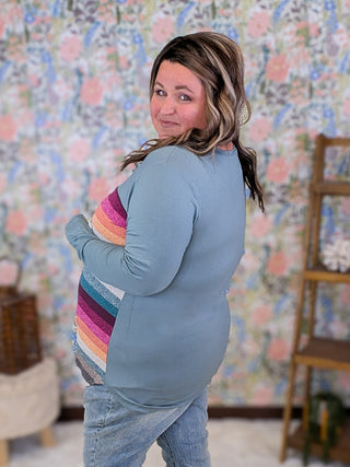 Belle Tea Stain Stripe Long Sleeve Henley Top