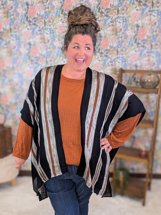 Andrea Black w/ Textured Rust Stripe Kimono