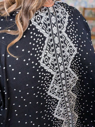 Jolie Stardusted Kimono w/Border Print in Black