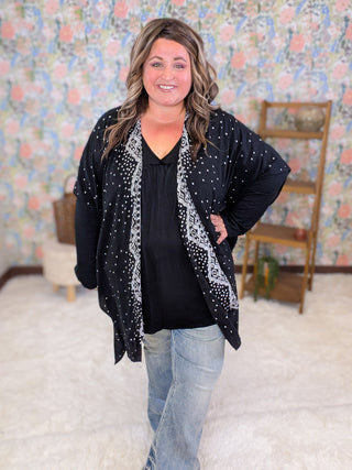 Jolie Stardusted Kimono w/Border Print in Black