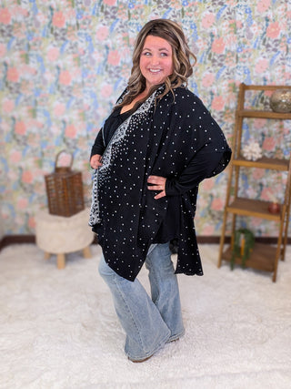 Jolie Stardusted Kimono w/Border Print in Black