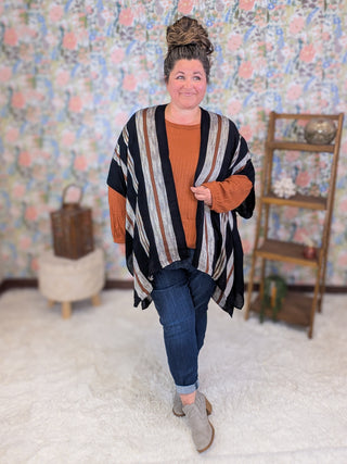 Andrea Black w/ Textured Rust Stripe Kimono