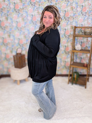 Evans Modified Babydoll Long Sleeve Top (3 Colors)