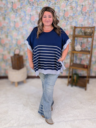 Ayanna Striped Boxy Sweater in Navy
