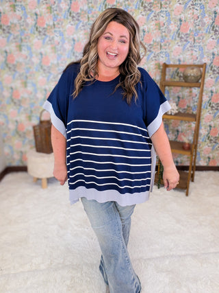 Ayanna Striped Boxy Sweater in Navy