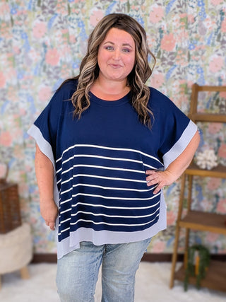 Ayanna Striped Boxy Sweater in Navy