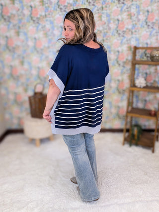 Ayanna Striped Boxy Sweater in Navy