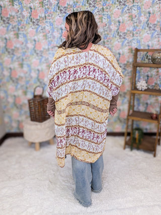 Brooklyn Saffron + Burgundy Stripe Vibe Kimono