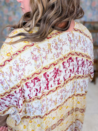 Brooklyn Saffron + Burgundy Stripe Vibe Kimono