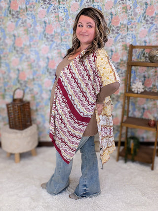 Brooklyn Saffron + Burgundy Stripe Vibe Kimono