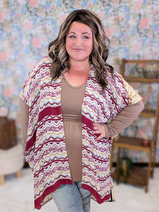 Brooklyn Saffron + Burgundy Stripe Vibe Kimono