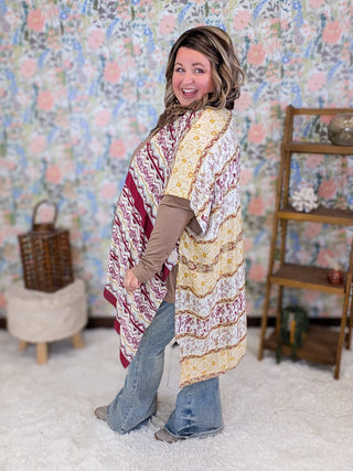 Brooklyn Saffron + Burgundy Stripe Vibe Kimono