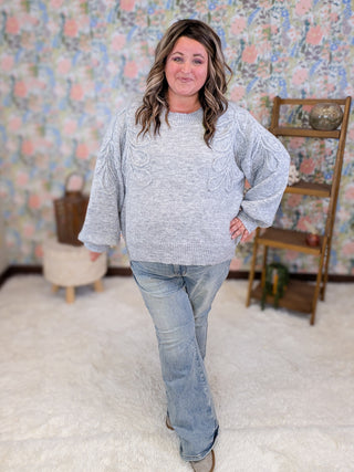 Camille Sweater w/Leaf Stitch in Gray
