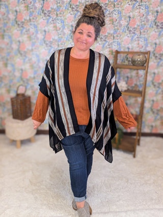 Andrea Black w/ Textured Rust Stripe Kimono
