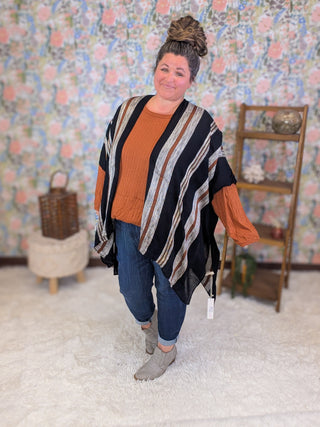 Andrea Black w/ Textured Rust Stripe Kimono